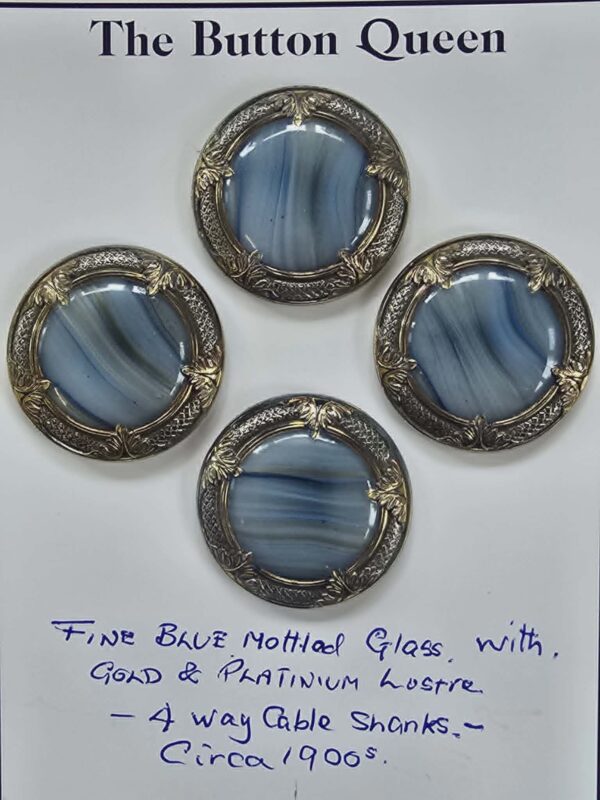 Blue Mottled Glass Lustre Button