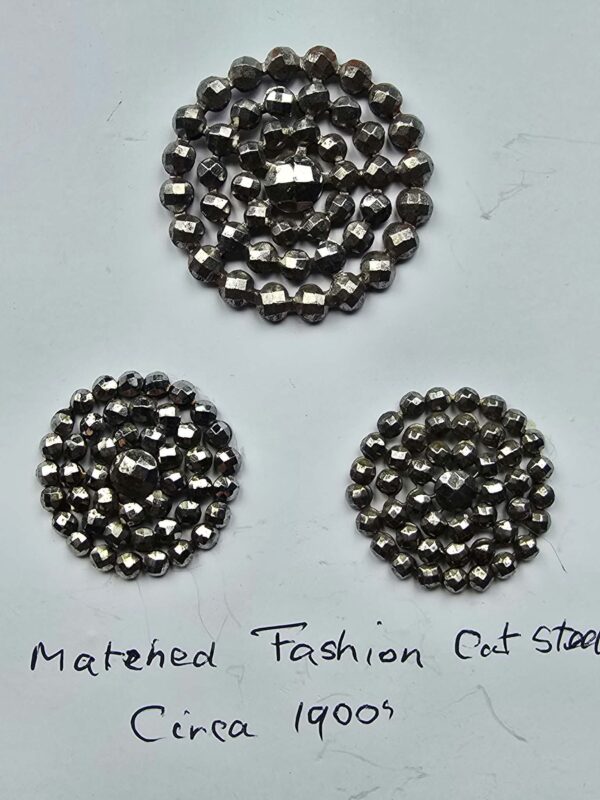 Set of 3 Matched Fashion Cut Steel Buttons